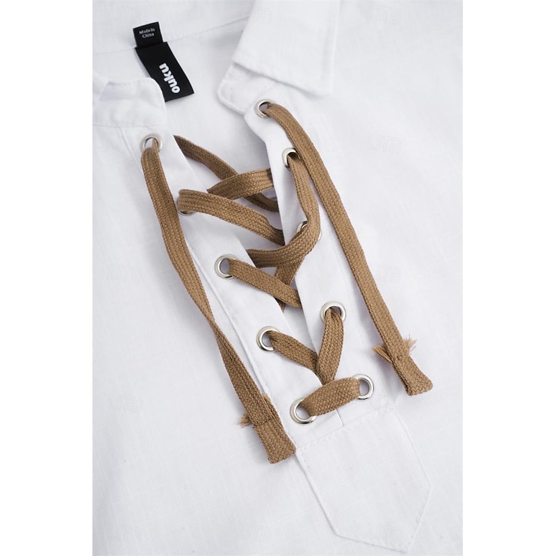 Men's Shirt Linen Shirt Viking Style Pirate Shirt Summer Shirt Beach Wear White Orange Green Light Blue Long Sleeve Solid Color Collarless Street Daily Clothing Apparel