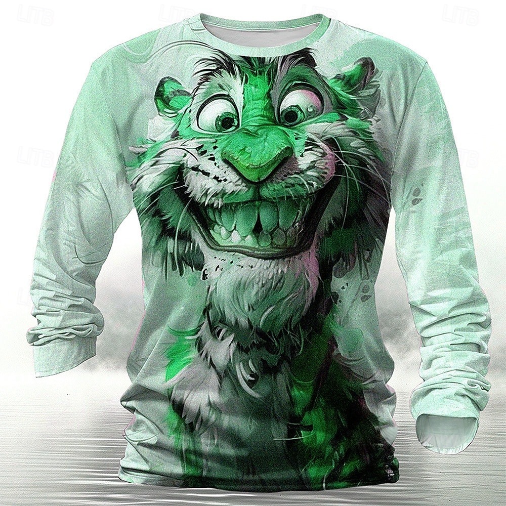 Men's Tiger T shirt Henley Shirt Long Sleeve T shirt 3D Print Crew Neck Shirt Designer Retro Vintage Street Casual Daily Green 1# Blue Purple Summer Spring Fall Clothing Apparel S M L XL XXL 3XL