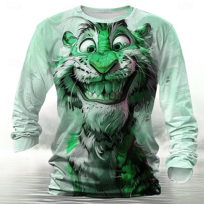Men's Tiger T shirt Henley Shirt Long Sleeve T shirt 3D Print Crew Neck Shirt Designer Retro Vintage Street Casual Daily Green 1# Blue Purple Summer Spring Fall Clothing Apparel S M L XL XXL 3XL