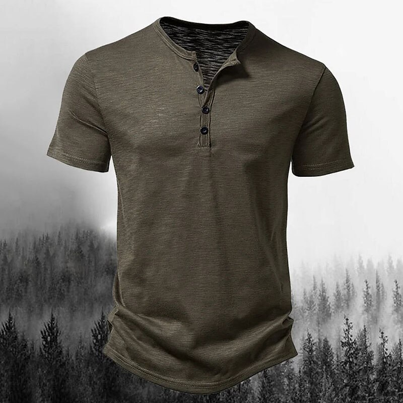 Men's T shirt Tee Henley Shirt Tee Top Plain Henley Street Vacation Short Sleeves Button Clothing Apparel Designer Basic Modern Contemporary