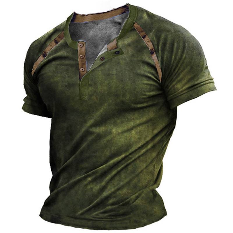 Men's Henley T-shirt Graphic Casual Button-Down Tops