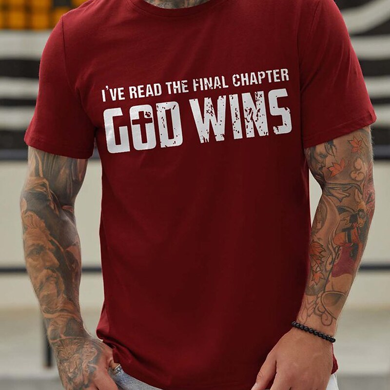 Men's T-shirt Graphic Prints Letter Crew Neck Casual Short Sleeve Tops