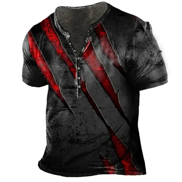 Men's Outdoor Scratch Print Henley Collar T-Shirt