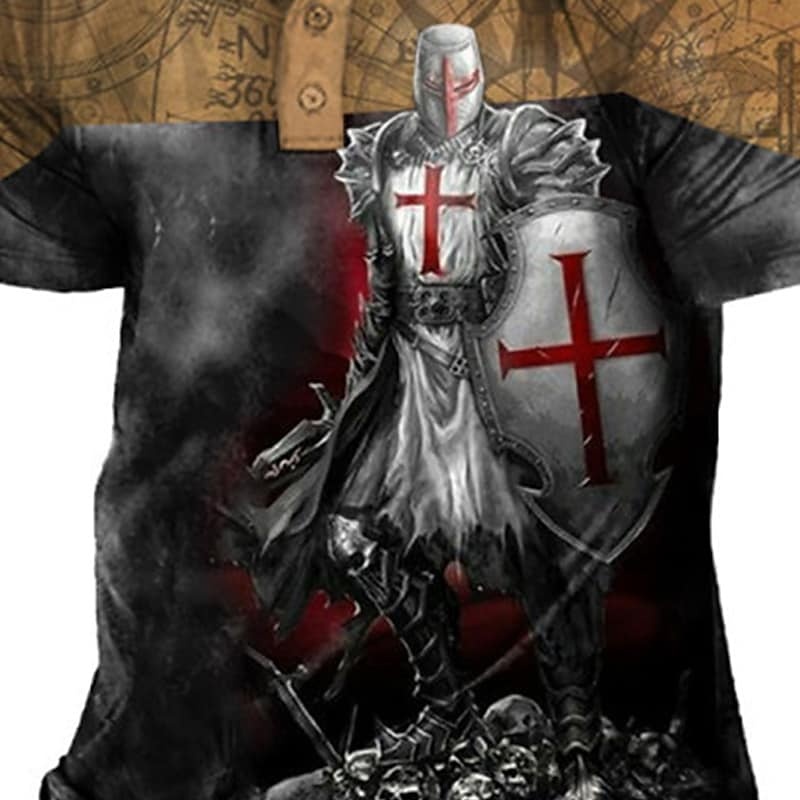 Men's 3D Print Soldier Daily Button-Down Short Sleeve T-shirt