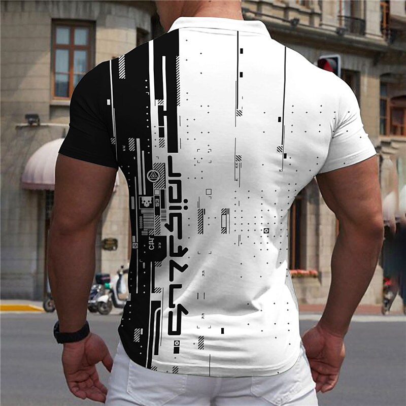 Men's Golf Shirt 3D Print Geometry Casual Zipper Print Short Sleeves Tops