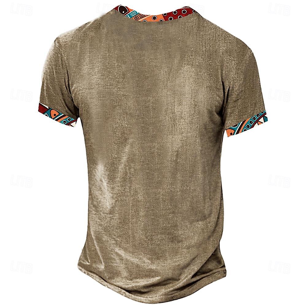 Tribal Bandana Print Designer Ethnic Men's 3D Print T shirt Tee Henley Shirt Casual Daily T shirt Yellow Brown Green Short Sleeve Standing Collar Shirt Summer Spring Clothing Apparel S M L XL XXL 3XL