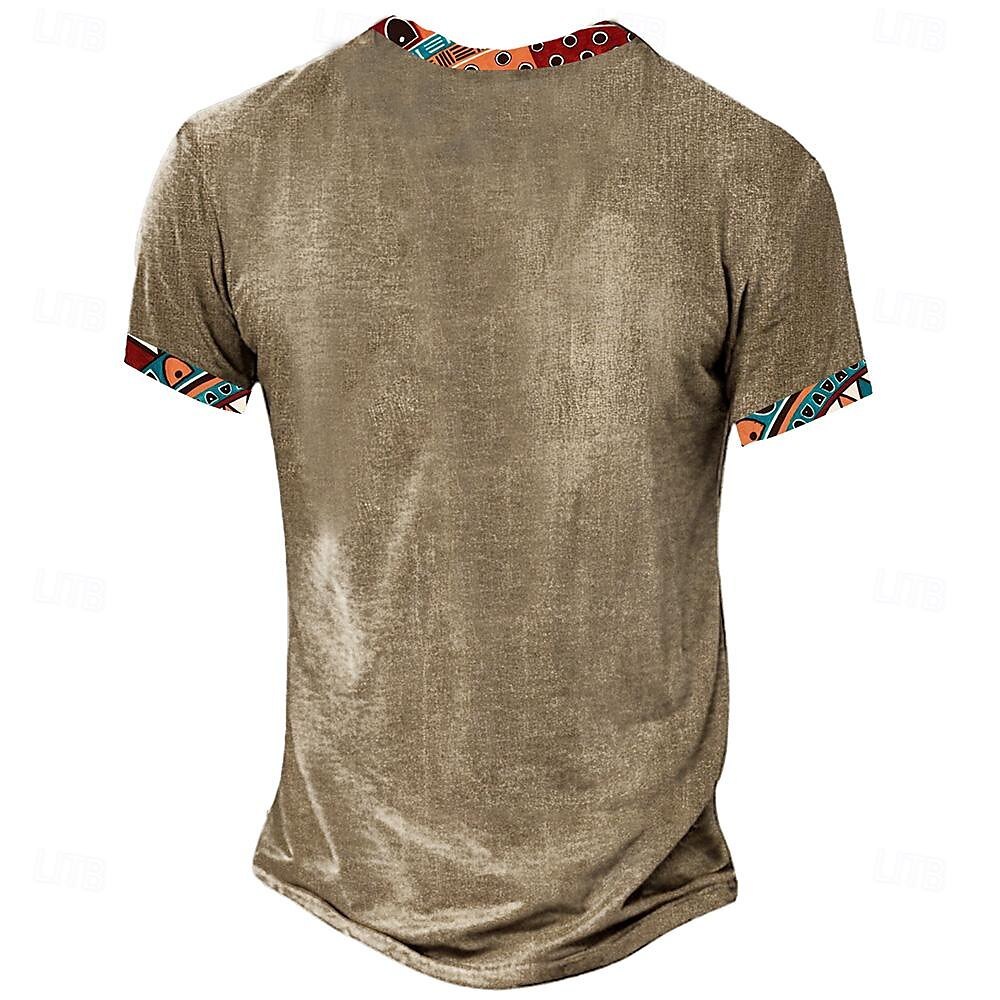 Tribal Bandana Print Designer Ethnic Men's 3D Print T shirt Tee Henley Shirt Casual Daily T shirt Yellow Brown Green Short Sleeve Standing Collar Shirt Summer Spring Clothing Apparel S M L XL XXL 3XL
