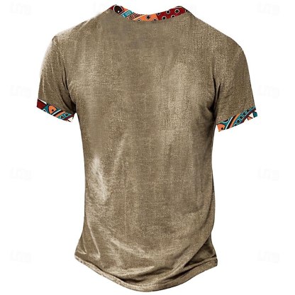 Tribal Bandana Print Designer Ethnic Men's 3D Print T shirt Tee Henley Shirt Casual Daily T shirt Yellow Brown Green Short Sleeve Standing Collar Shirt Summer Spring Clothing Apparel S M L XL XXL 3XL