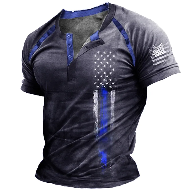 Men's Henley Unisex T-shirt 3D Print National Flag Casual Tops