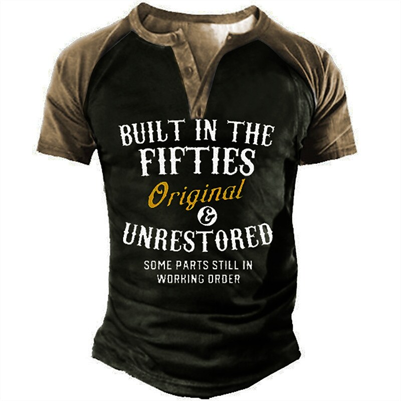 Men's Henley 3D Print Graphic Letter Daily Button-Down T-shirt