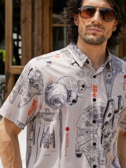Rhyvra Flying Machine Chest Pocket Short Sleeve Hawaiian Shirt