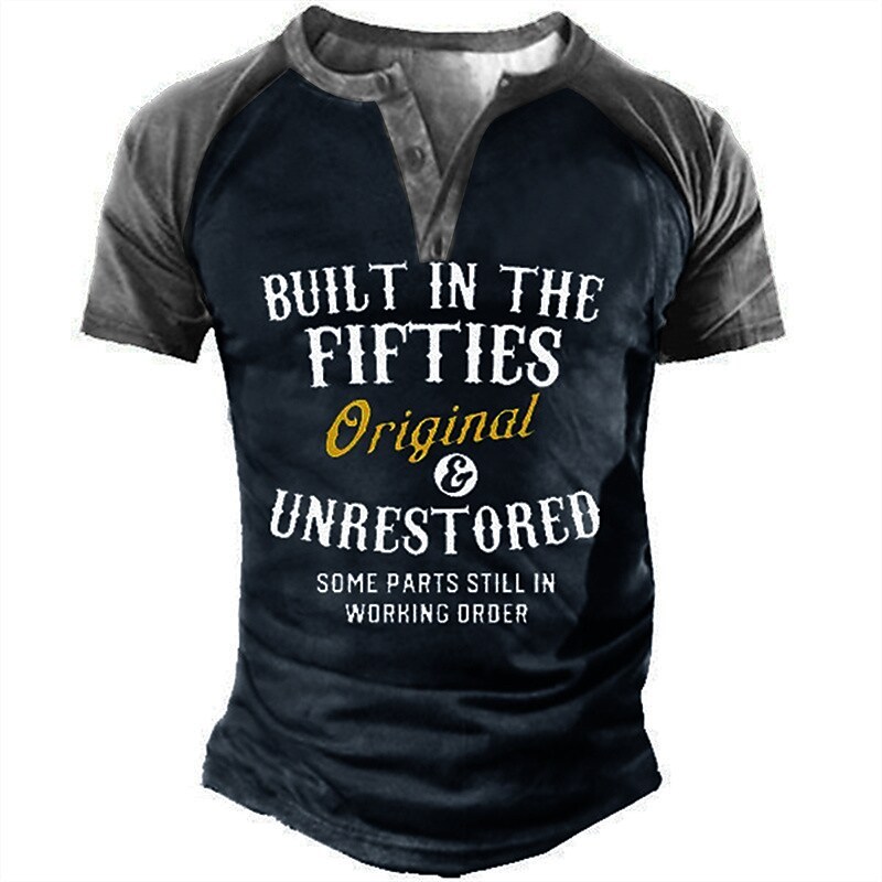 Men's Henley 3D Print Graphic Letter Daily Button-Down T-shirt