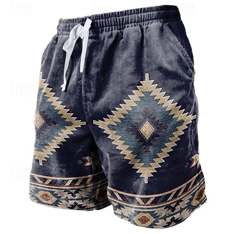 Men's Geometric Pattern Graphic Prints Sweat Shorts Beach Shorts Terry Shorts Mid Waist Vintage Ethnic Style Retro Vintage Daily Holiday Streetwear Drawstring Elastic Waist 3D Print Designer Clothing