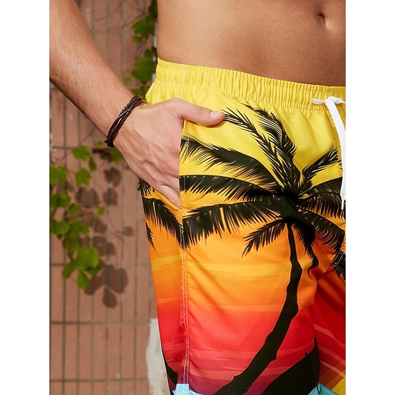 Men's Graphic Coconut Tree Swimming Trunks Board Shorts Swim Shorts Mid Waist Streetwear Hawaiian Boho Casual Daily Holiday Drawstring Elastic Waist 3D Print Designer Clothing Apparel