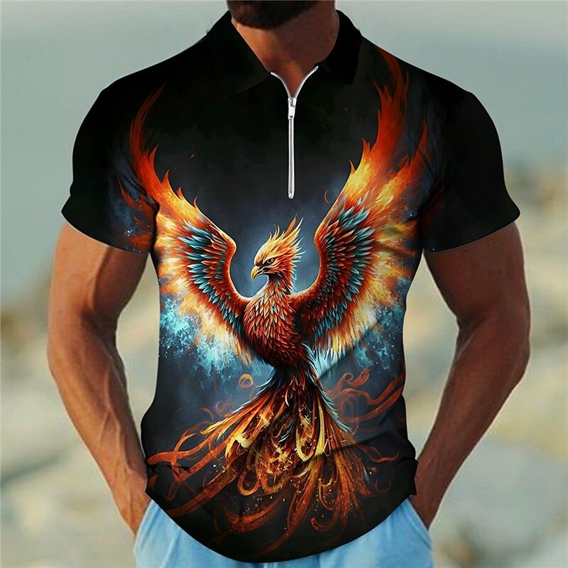 Men's Phoenix Zip Polo Shirts Golf Shirt Short Sleeve Polo Shirts Collared Shirts Casual Funny Streetwear Vacation Wear Party Outfits 3D Print Quarter Zip Polo Yellow Blue Purple