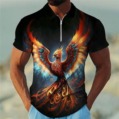 Men's Phoenix Zip Polo Shirts Golf Shirt Short Sleeve Polo Shirts Collared Shirts Casual Funny Streetwear Vacation Wear Party Outfits 3D Print Quarter Zip Polo Yellow Blue Purple