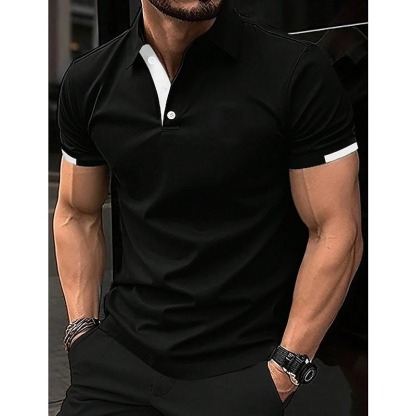 Men's Sport Polo Golf Shirt Casual Sports Tops Ribbed Polo Collar Short Sleeve Fashion Basic Solid Color Patchwork Summer Regular Fit Black White Red Blue Green Sport Polo