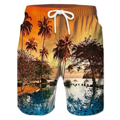 Men's Coconut Tree Board Shorts Swim Shorts Swim Trunks Mid Waist Hawaiian Boho Casual Daily Holiday Drawstring with Mesh lining Elastic Waist Designer Clothing Apparel