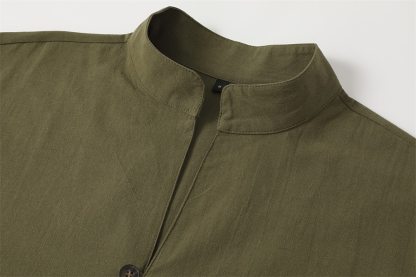 Men's Shirt Linen Shirt Summer Shirt Elegant Button Up Shirt Casual Shirt Black White Pink Blue Long Sleeve Plain Band Collar Summer Spring & Fall Daily Vacation Clothing Apparel