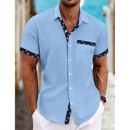 Men's Shirt Linen Shirt Summer Shirt Beach Wear Button Up Shirt White Blue Green Khaki Short Sleeve Plain Collar Summer Spring Casual Daily Clothing Apparel