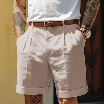 Men's Shorts Linen Shorts Summer Shorts Pleated Shorts Pocket Pleats Straight Leg Plain Comfort Breathable Short Casual Daily Holiday Linen Cotton Blend Fashion Designer Black White