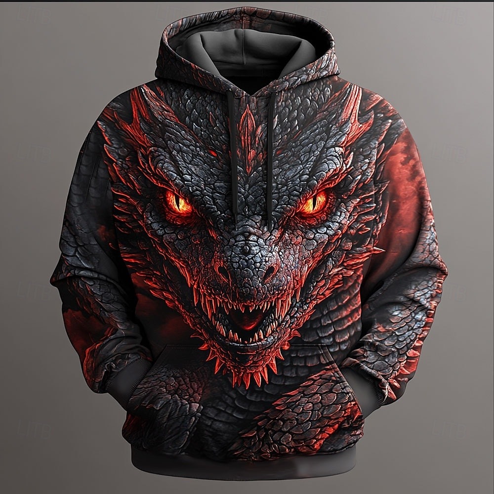 Men's Dragon Hoodies Sweatshirt Outerwear Long Sleeve Hooded Sweatshirt Crew Neck Fashion 3D Print Party Holiday Streetwear Black Blue Drawstring Fall Winter Designer