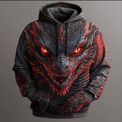 Men's Dragon Hoodies Sweatshirt Outerwear Long Sleeve Hooded Sweatshirt Crew Neck Fashion 3D Print Party Holiday Streetwear Black Blue Drawstring Fall Winter Designer