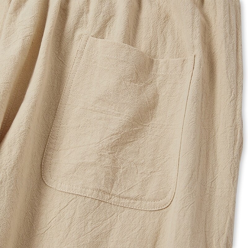 Men's Linen Pants Trousers Summer Pants Beach Pants Drawstring Elastic Waist Straight Leg Plain Comfort Breathable Casual Daily Holiday Fashion Classic Style Light Khaki Black
