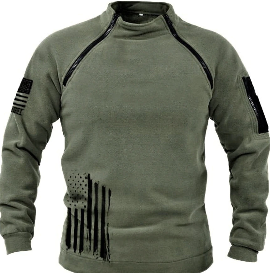 Men's Sweatshirt Letter Turndown Casual Daily Button-Down Tops Casual Fashion Gray Army Green Light Brown