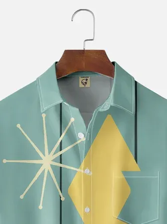 Rhyvra Men Printed Casual Summer Polyester Pockets Shirt Collar No Elasticity Regular H-Line Shirt