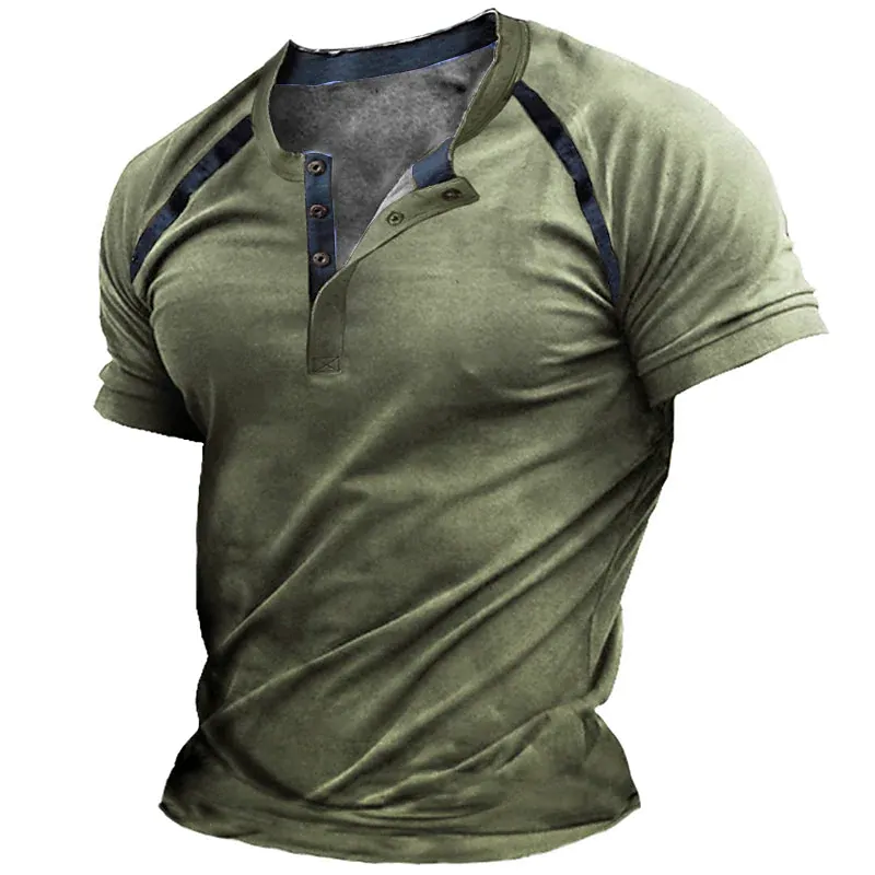Men's T-shirt Henley Graphic Color Block Short Sleeve Casual Button-Down Print Tops