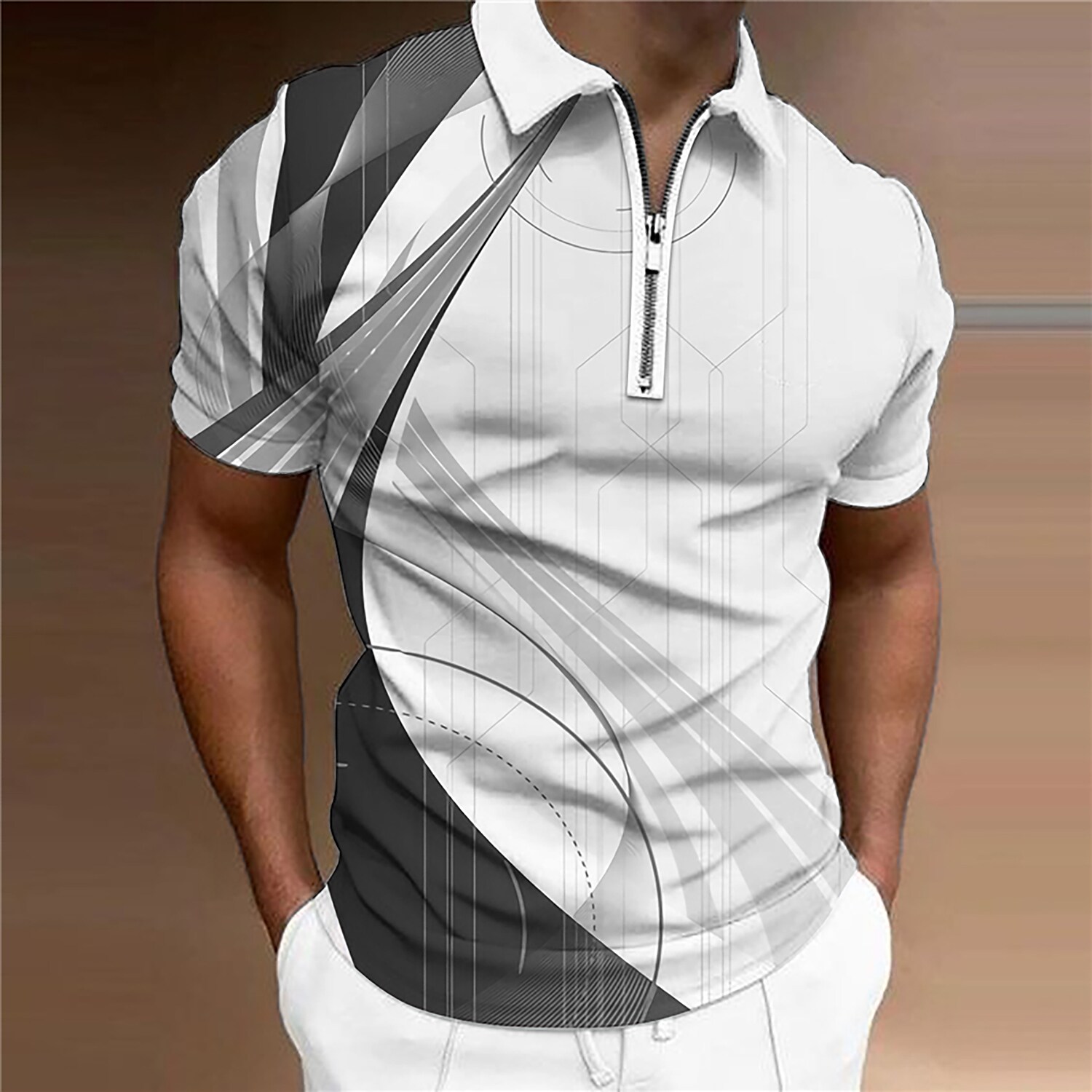 Men's Golf Shirt Short Sleeve 3D Print Casual Zipper Print Tops