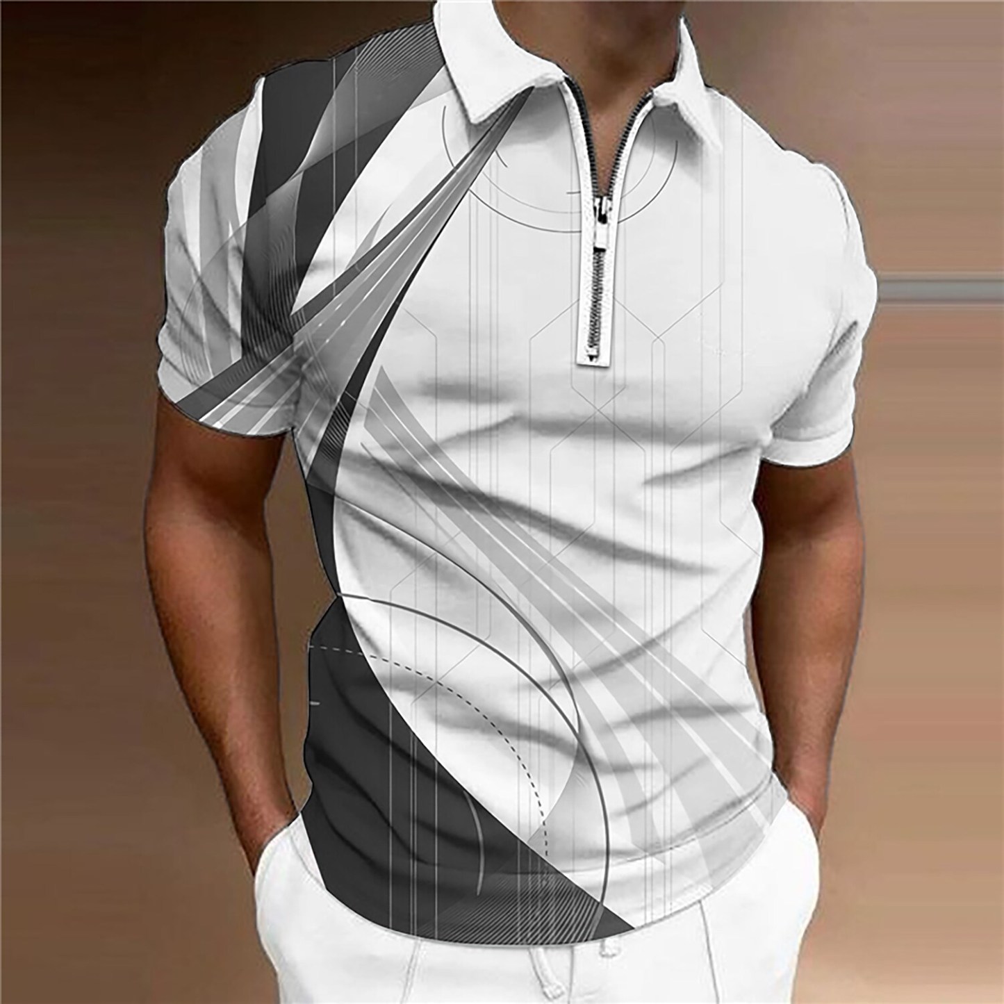 Men's Golf Shirt Short Sleeve 3D Print Casual Zipper Print Tops