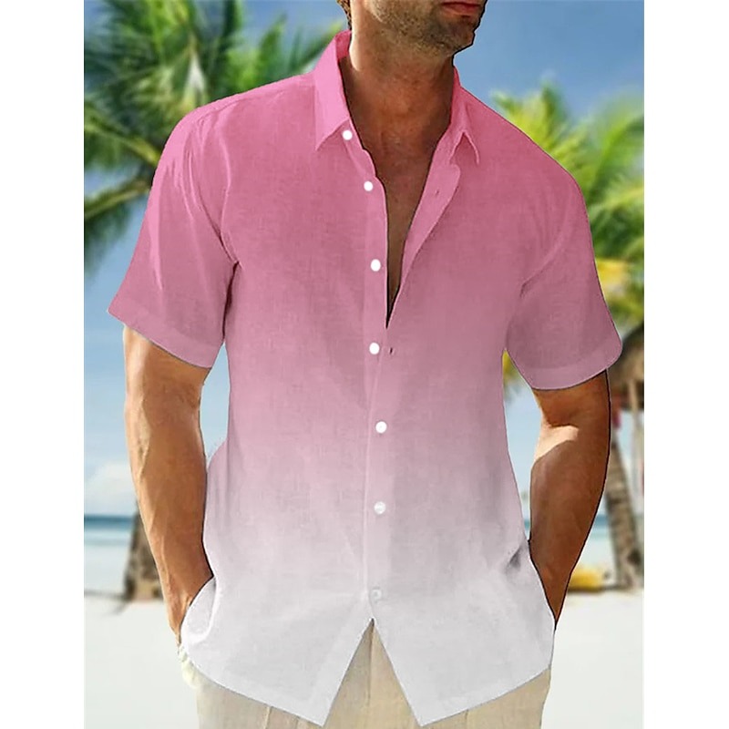 Men's Shirt Summer Shirt Beach Wear Button Up Shirt Casual Shirt Pink Navy Blue Blue Orange Green Short Sleeve Gradient Lapel Casual Daily Clothing Apparel Fashion Comfortable