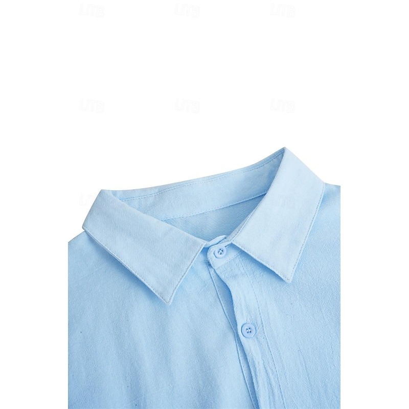Men's Shirt Linen Shirt Summer Shirt Beach Wear Button Up Shirt Plain Casual Daily Black White Pink Navy Blue Long Sleeve Turndown Spring & Summer Clothing Apparel