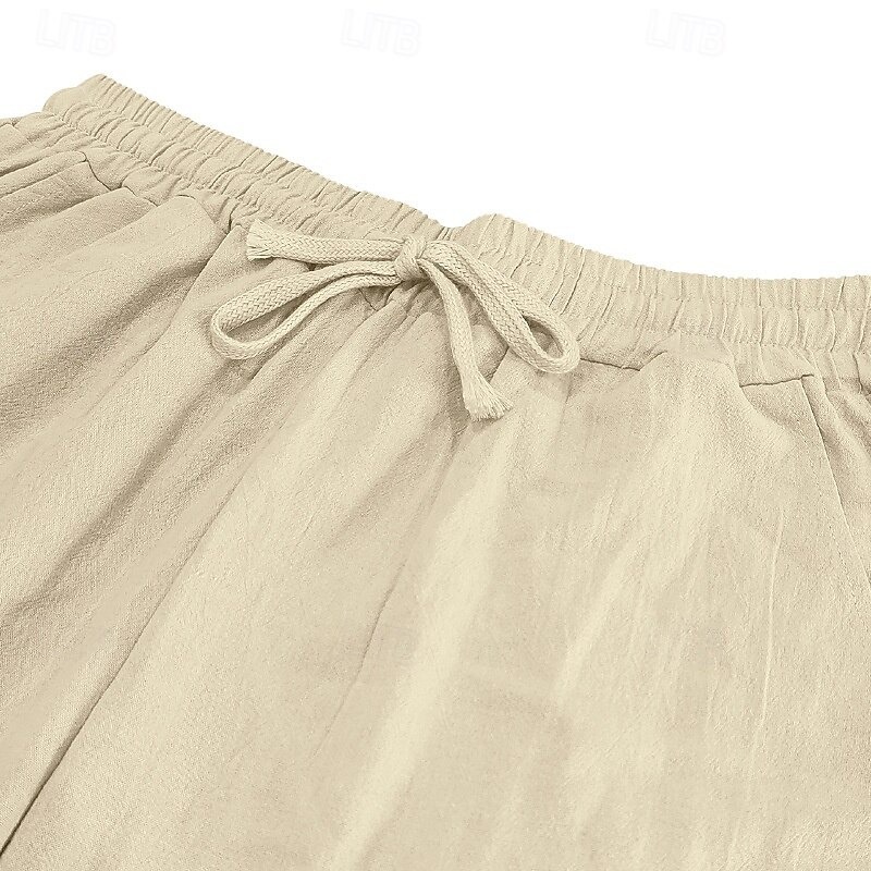 Men's Linen Pants Trousers Summer Pants Baggy Pants Beach Pants Drawstring Elastic Waist Straight Leg Plain Comfort Breathable Full Length Casual Daily Holiday Vacation Basic Black White