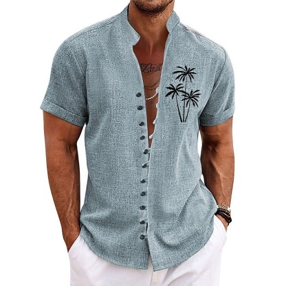 Men's Coconut Tree Tropical Plants Shirt Summer Hawaiian Shirt Aloha Shirt Short Sleeve Shirt Stand Collar Fashion Streetwear Designer Outdoor Vacation Street Blue Purple Green S M L