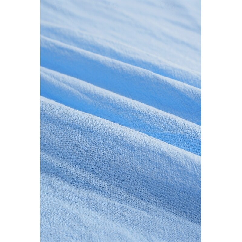 Men's Shirt Linen Shirt Band Collar Shirt Summer Shirt Beach Wear Button Up Shirt Plain Casual Daily Black White Blue Khaki Short Sleeve Band Collar Summer Clothing Apparel