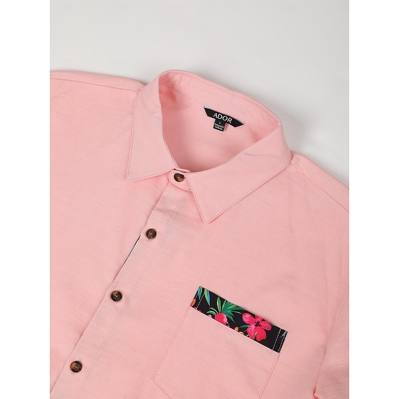 Men's Shirt Linen Shirt Summer Shirt Beach Wear Button Up Shirt Floral Vacation Curise Black White Pink Blue Long Sleeve Lapel Spring & Fall Clothing Apparel Splice