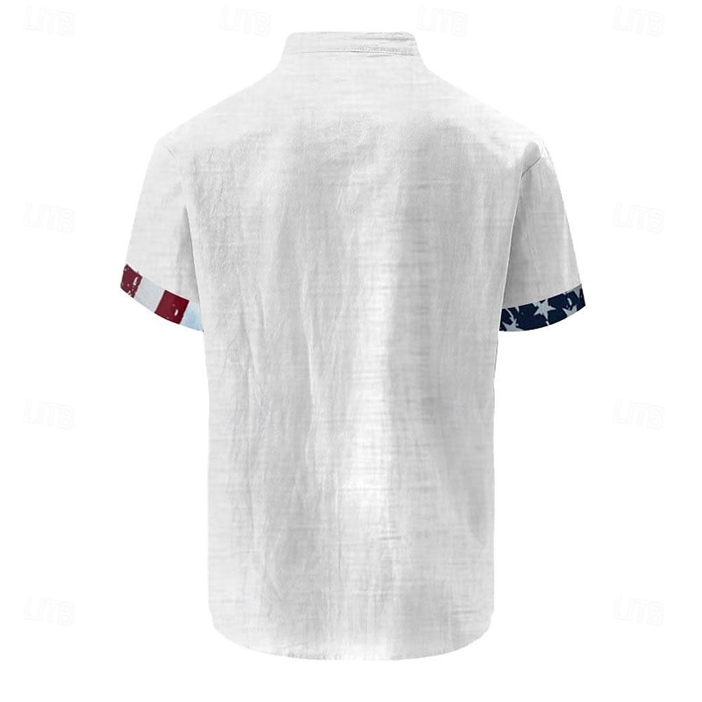 American Independence Day Men's American Flag National Flag Button Up Shirt Short Sleeve Hawaiian Casual Resort Outdoor Casual Holiday Summer Spring Turndown Print White