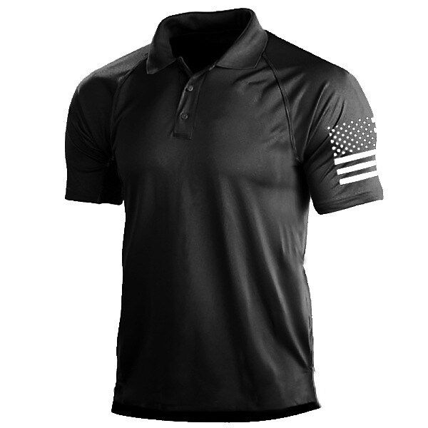 Men's Outdoor American Flag Tactical Sport Golf Neck T-Shirt Golf Shir