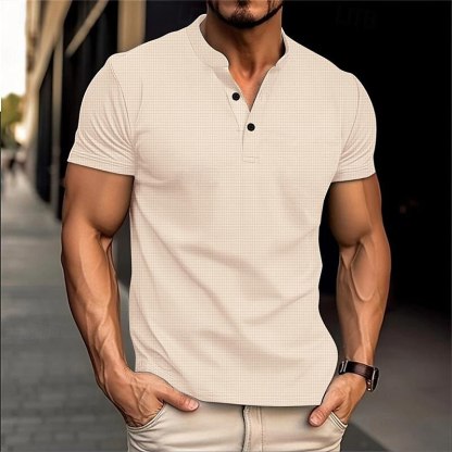 Men's Golf Shirt Golf Polo Work Casual Stand Collar Short Sleeve Basic Modern Plain Button Spring & Summer Regular Fit Black White Blue Khaki Gray Golf Shirt
