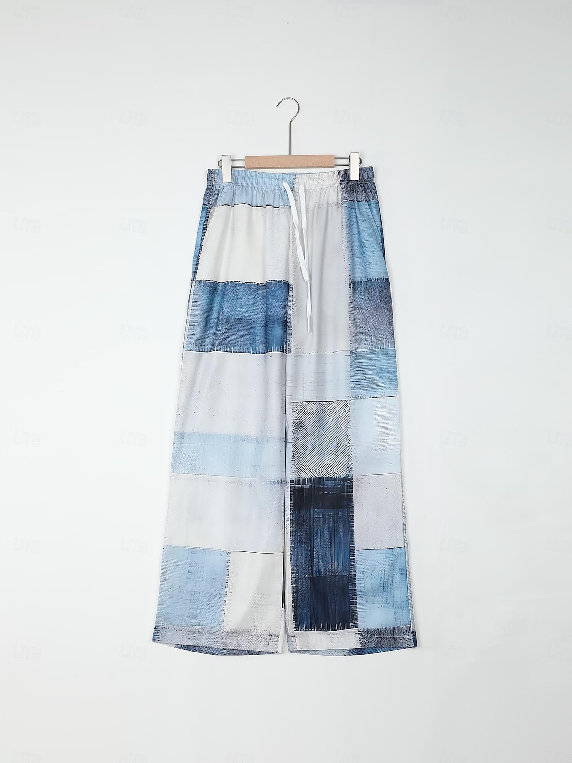 Plaid Color Block Men's Resort 3D Printed Casual Pants Trousers Elastic Waist Drawstring Loose Fit Straight-Leg Summer Beach Pants S TO 3XL