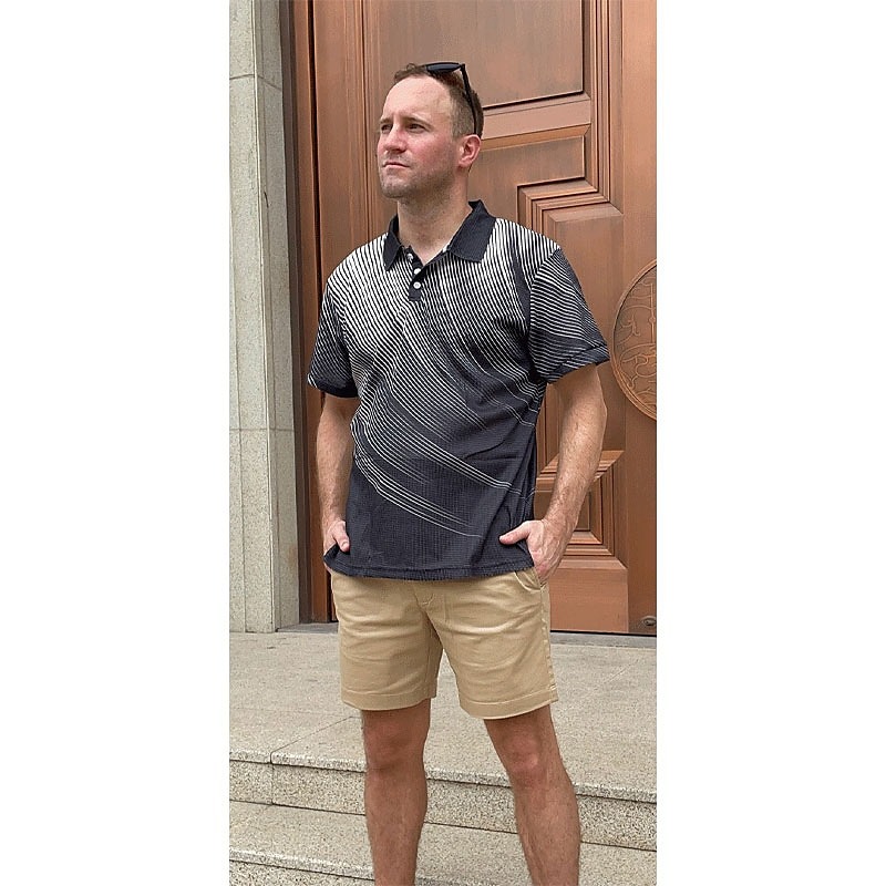 Men's Geometric Waffle Polo Shirts Golf Shirt Short Sleeve Polo Shirts Collared Shirts Business Casual Vacation Wear Formal Wear Festival Wear Buttons 3D Print Black White Yellow