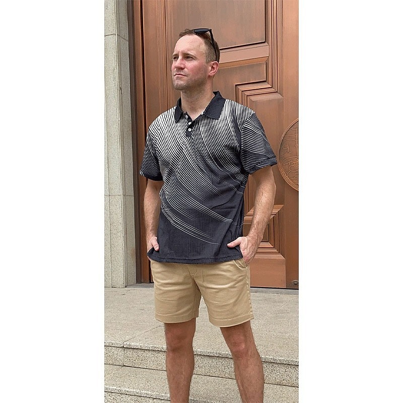 Men's Geometric Waffle Polo Shirts Golf Shirt Short Sleeve Polo Shirts Collared Shirts Business Casual Vacation Wear Formal Wear Festival Wear Buttons 3D Print Black White Yellow