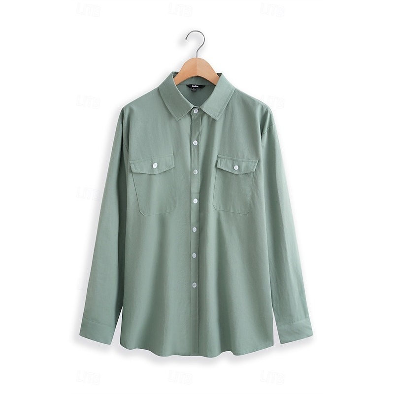 Men's Shirt Linen Shirt Summer Shirt Beach Wear Button Up Shirt Solid Color Street Daily White Blue Green Khaki Long Sleeve Fold-over Collar Clothing Apparel Pocket