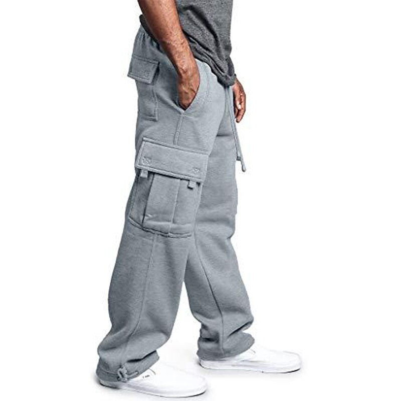 Men's Cargo Sweatpants Fleece Pants Sweatpants Joggers Trousers Drawstring Elastic Waist Multi Pocket Solid Color Windproof Outdoor Full Length Casual Daily Fashion Streetwear Loose Fit Black White