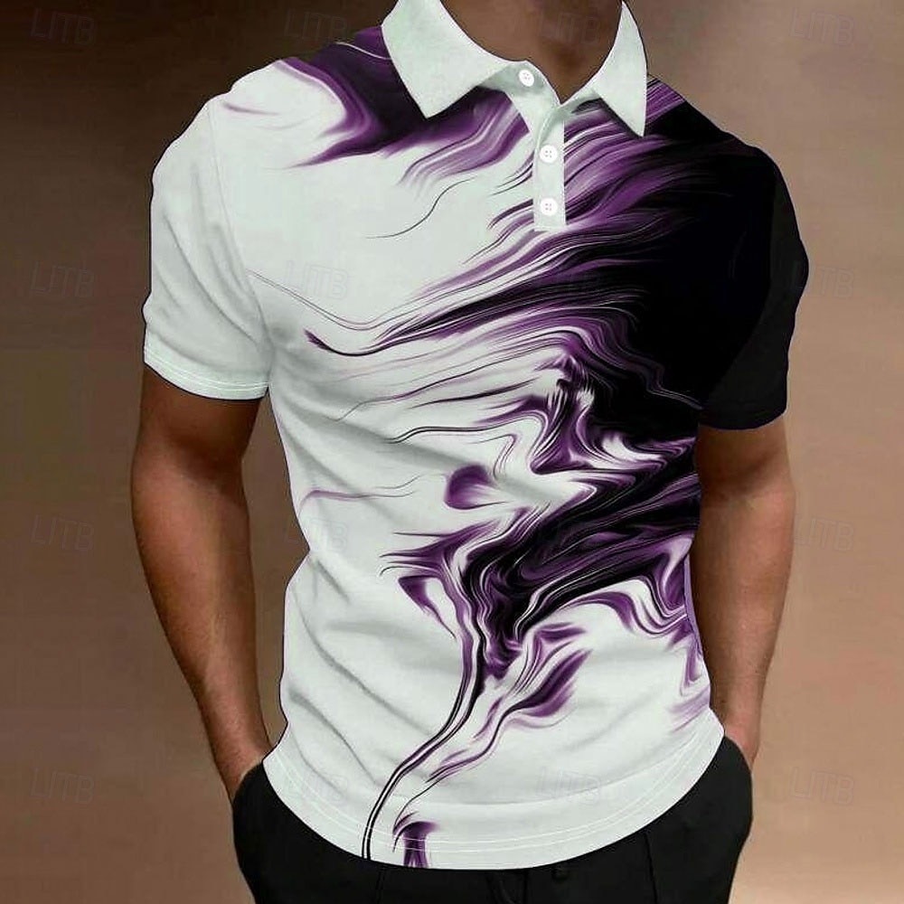 Men's Geometic Polo Short Sleeve Polo Shirts Collared Shirts Casual School Outdoor Daily Wear Home Wear 3D Print Black Purple Green
