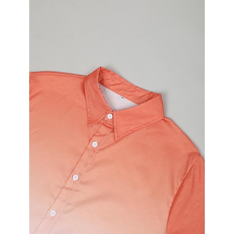 Men's Shirt Summer Shirt Beach Wear Button Up Shirt Casual Shirt Pink Navy Blue Blue Orange Green Short Sleeve Gradient Lapel Casual Daily Clothing Apparel Fashion Comfortable