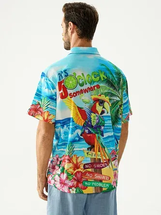 Rhyvra Hardaddy Party Shirts It's 5 O'Clock Somewhere Parrot Chest Pocket Short Sleeve Hawaiian Shirt
